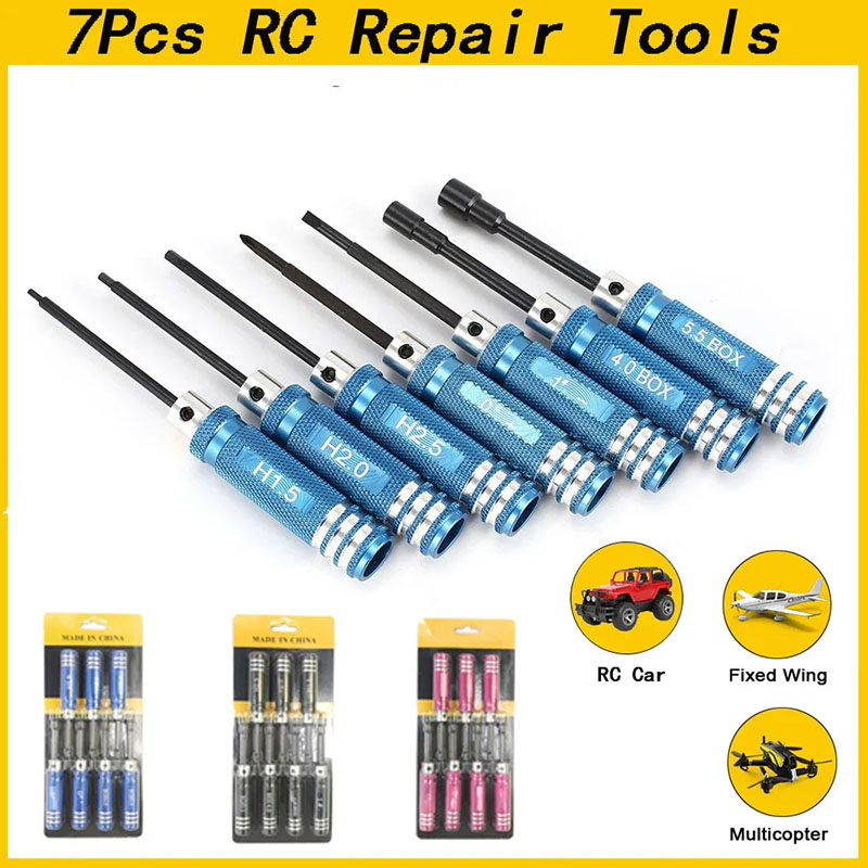 Rc Helicopter Tool Kit - 7個入り 1.5 2.0 2.5mm RC六角ドライバーセット 金属製スクリュードライバーツール