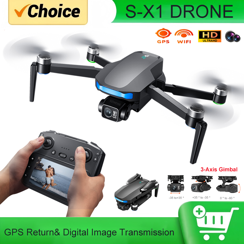 Rc Helicopter Electric - S-X1 MAX GPS搭載ドローン。3軸ジンバル、5000mのFPV飛行距離、4K HDカメラ、LCD RCスクリーンを搭載。プロ仕様のRCクアッドコプター。ギフトに最適。