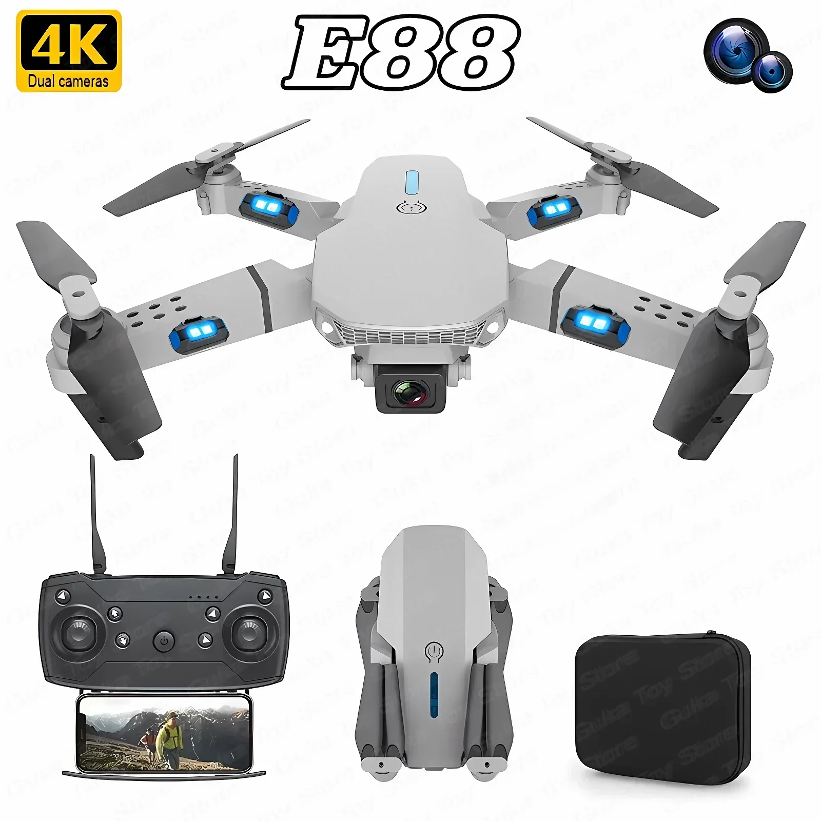 Rc Helicopter Case - 折りたたみ式クワッドコプター,e88プロ広角fpv,wifi,hd,4k,1080p,カメラ,高さ保持,rc,ヘリコプターのおもちゃ,男の子へのクリスマスプレゼント